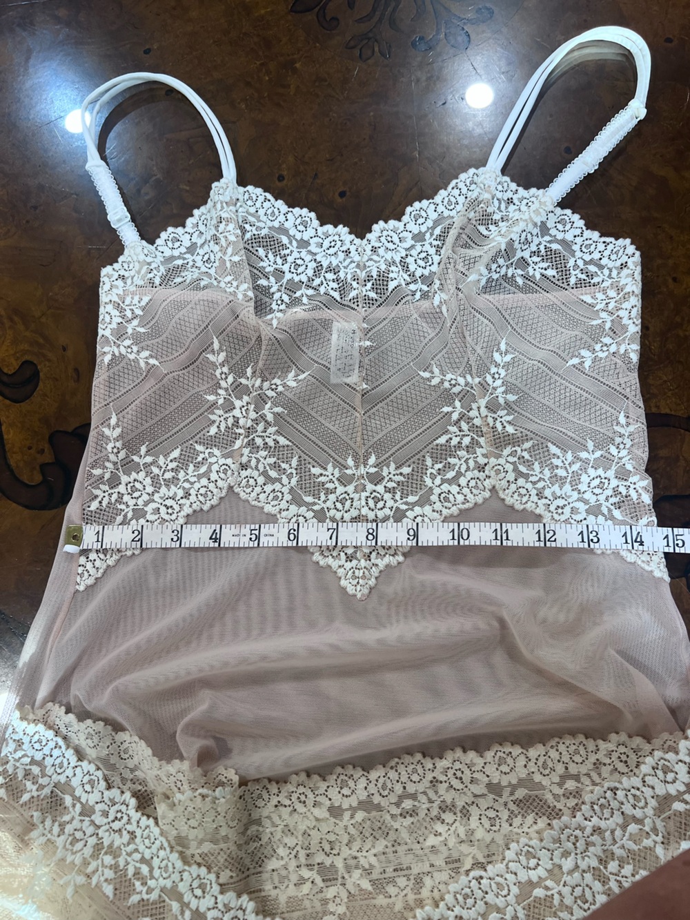 Wacoal Lace Chemise Nightgown Nude Blush Ivory Floral Lace Mesh Slip Size M - Picture 7 of 11